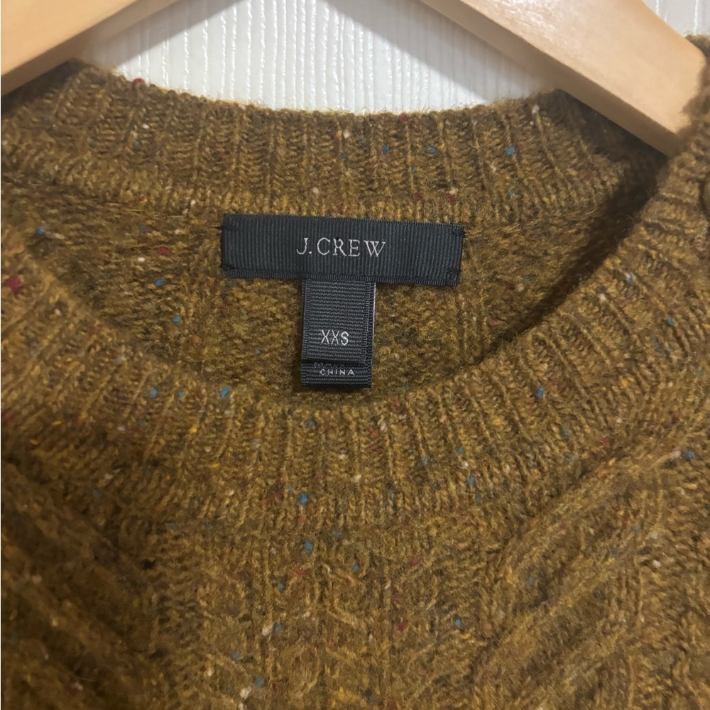 J.Crew XXS Lambswool Cable Knit Sweater Brown Tweed Button Shoulder - Picture 4 of 7